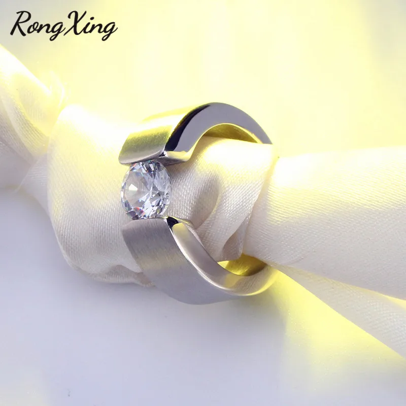 RongXing из нержавеющей стали круглые маленькие циркониевые кольца для мужчин и