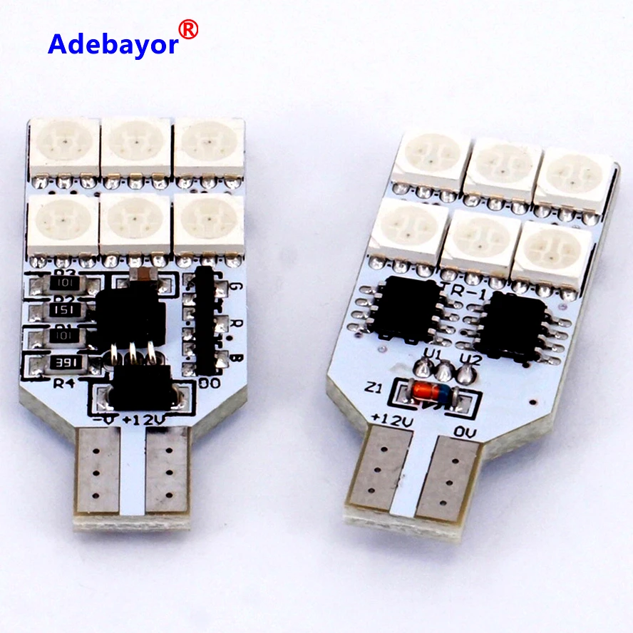 2 x автомобиль новый RGB T10 5050 12SMD красочные с пультом дистанционного управления