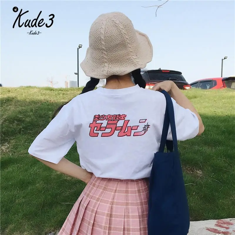 KUDE летняя женская мода большой размер повседневная Harajuku Мультяшные буквы ulzzang