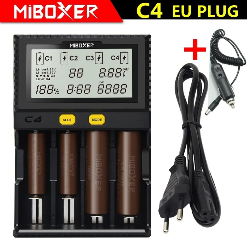 NEW C4 and car Miboxer C4 ЖК-дисплей Смарт Батарея Зарядное устройство для батарей Li-Ion(литий-ионных батарей IMR INR ICR LiFePO4 18650 14500 26650 16340 AAA батарейки типа АА 100-1500mA - Цвет: NEW C4 and car