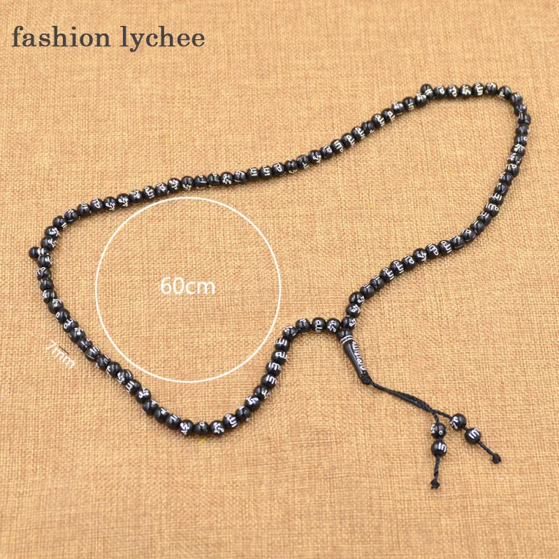 Модный Личи исламский пластик черный круглый молитва 7 мм четки ожерелье