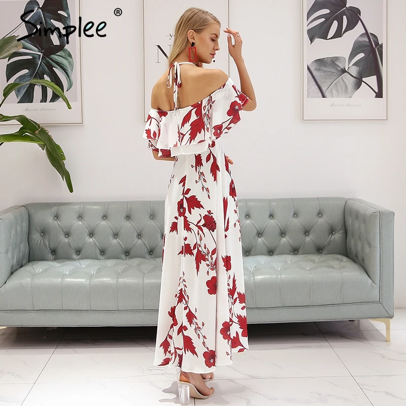 Simplee пикантные с открытыми плечами летнее платье для женщин Холтер спинки