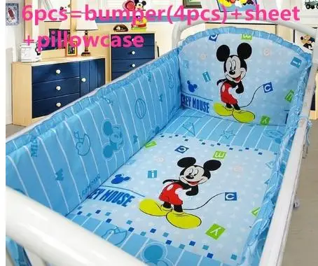 

6pcs Cartoon Baby Bedding Set paracolpi lettino Crib Bumpers Baby Products For Children Crib Kit (4bumpers+sheet+pillow cover)