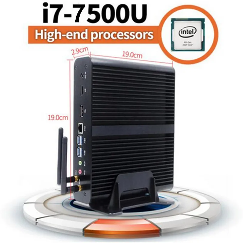 Безвентиляторный мини ПК 7 го поколения Core i7 7500u Max 3 5 ГГц Intel HD Graphics 620 Barebone HTPC Windows 10