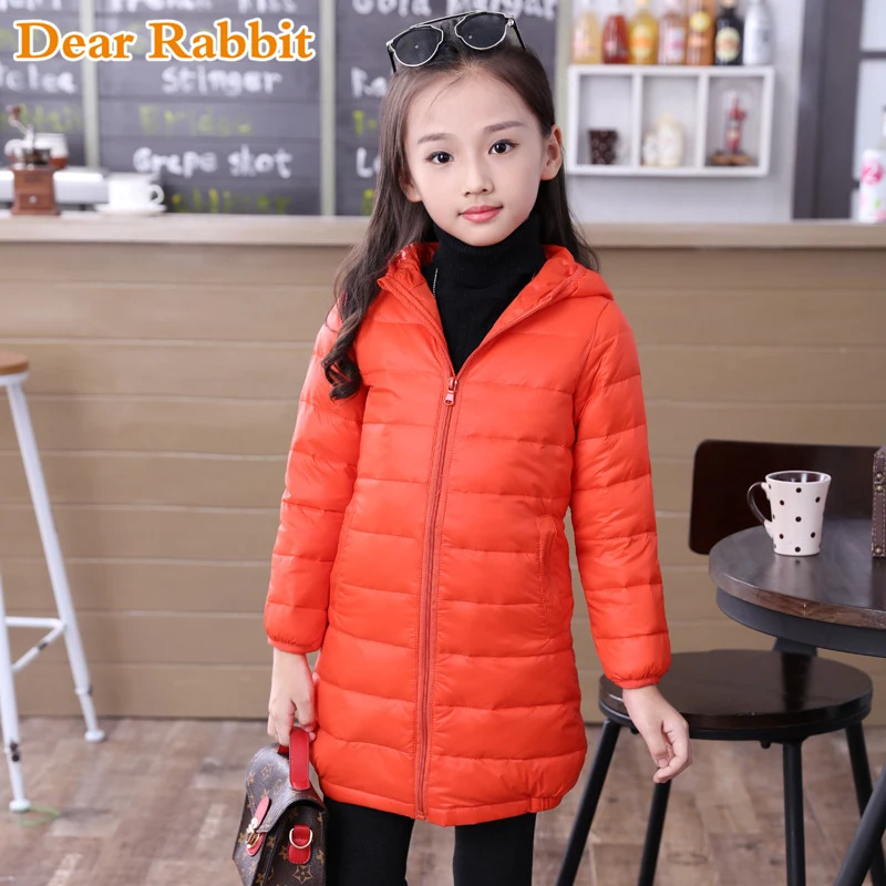 

2022 thin long down jacket for girl cuhk virgins children's clothes keep warm hooded girls parka coats kids boys winter coat