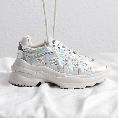 Женские кроссовки из сетчатого материала на шнуровке дышащие толстом каблуке