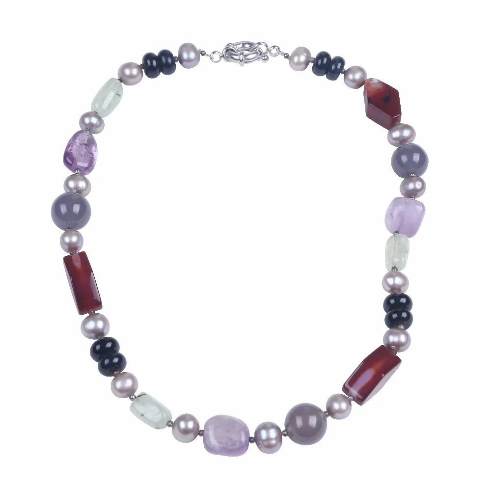 

Freshwater pearl necklace with multi color natural stone bead necklace women choker necklace jewelry as friends birthday gifts
