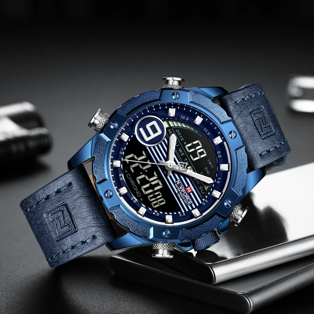 NAVIFORCE Reloj Hombre, наручные мужские часы, Лидирующий бренд, роскошные, натуральная кожа, кварцевые часы, спортивные часы, мужские Relogios Masculino