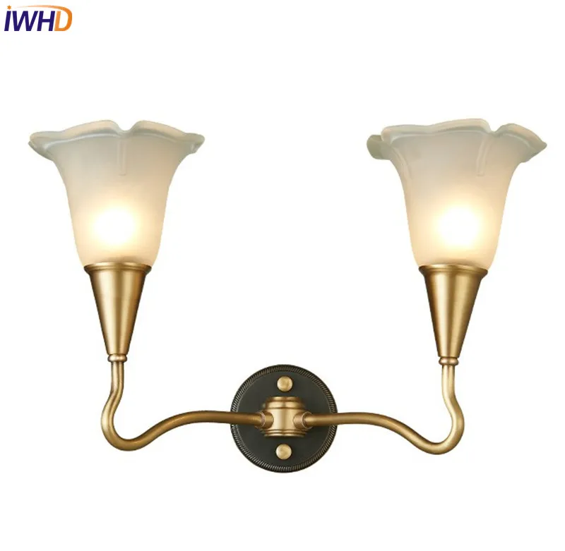 IWHD Американский винтажный стеклянный светильник из чистой меди настенный