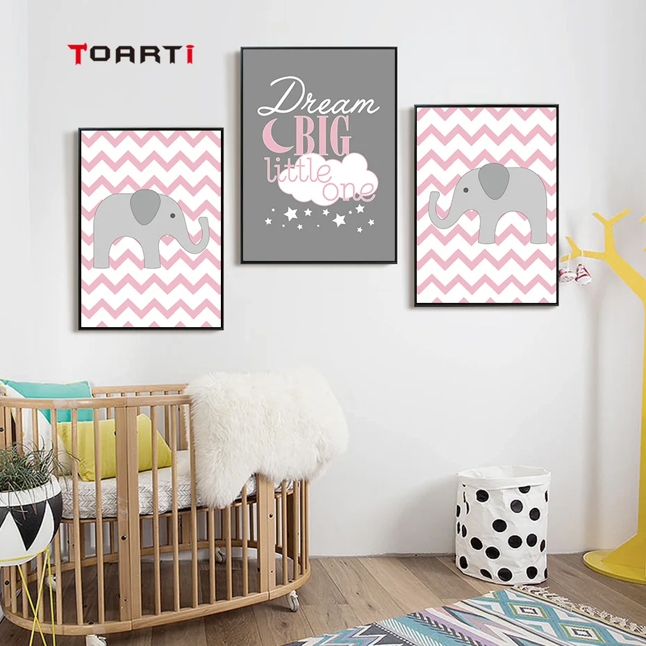Мультфильм розовый слон мечта большой маленький один холст постер и принт