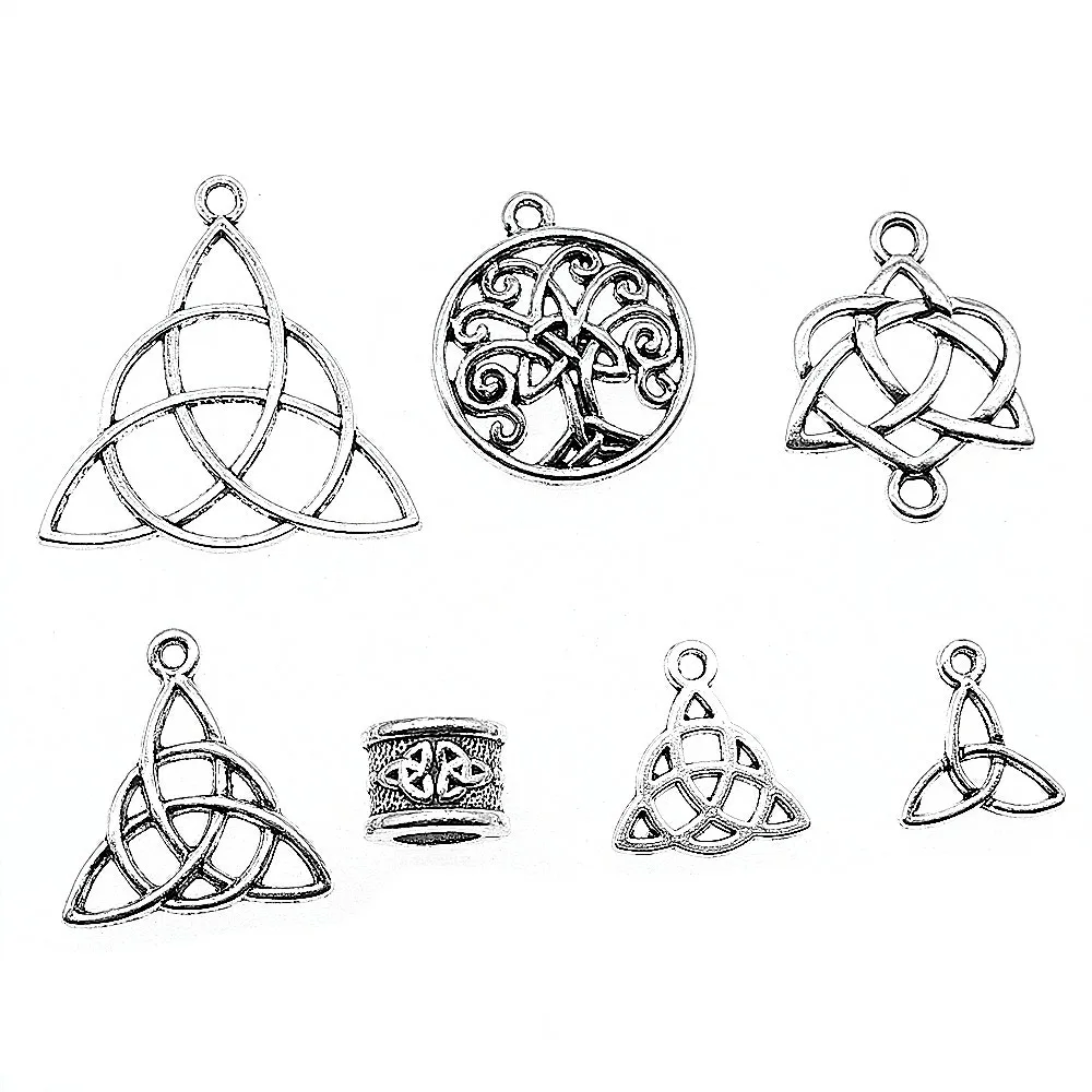 10 шт. микс Triquetra Символ Подвески для изготовления ювелирных изделий Triquetra Символ Шарм для изготовления браслета Античный цвет серебра талисман