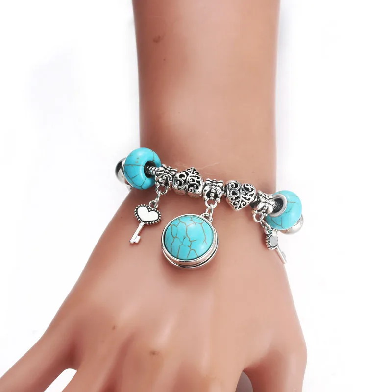 Wholesale Natural Stone Snap Jewelry Handmade Beaded Bracelet Fit 18mm Button Elastic Strand Beads 9924 | Украшения и аксессуары