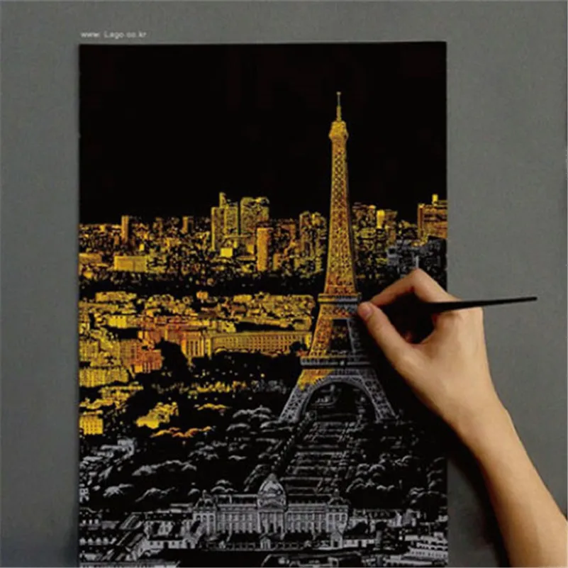 1 SET Famous Cities Scratch Painting Papers Art Paper Night View Gifts Party Favors Random Style | Дом и сад