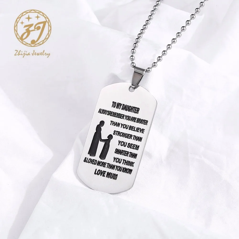 Zhijia jewelry Hand Stamped Dog Tag-You Are Braver Than You Believe-Pendant Necklace Inspirational Gifts For Son Daughter | Украшения и