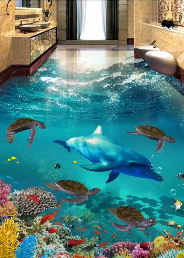 

wallpaper for walls 3 d Custom 3D flooring Turtle dolphin Living room Bathroom 3d floor tile self adhesive wall papers home