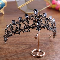 black crown wedding tiara headband rhinestones bridal hair accessories vintage crowns bride diadem pageants head hair jewelry
