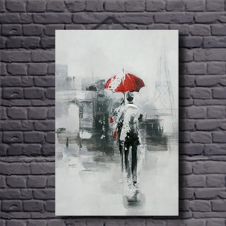 100% ручная роспись современная абстрактная фигурка с красным зонтом картина