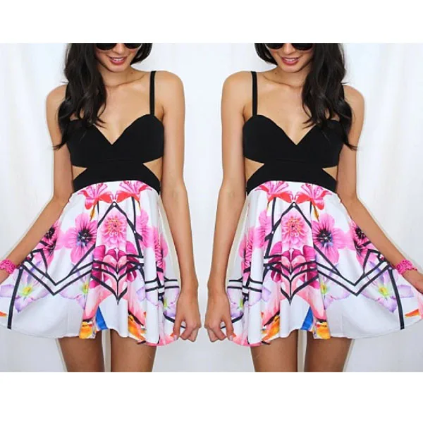 2014 New Arrival Free Shipping Brazilian Models Sexy Cross Strap Floral Printing Spaghetti Chiffon Dress|dress scarlet|dress vacationdress sleepwear