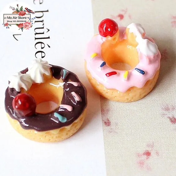 strawberry donut 10PCS 15mm Resin Flatback Cabochon Miniature Food Art Supply Decoration Charm | Дом и сад