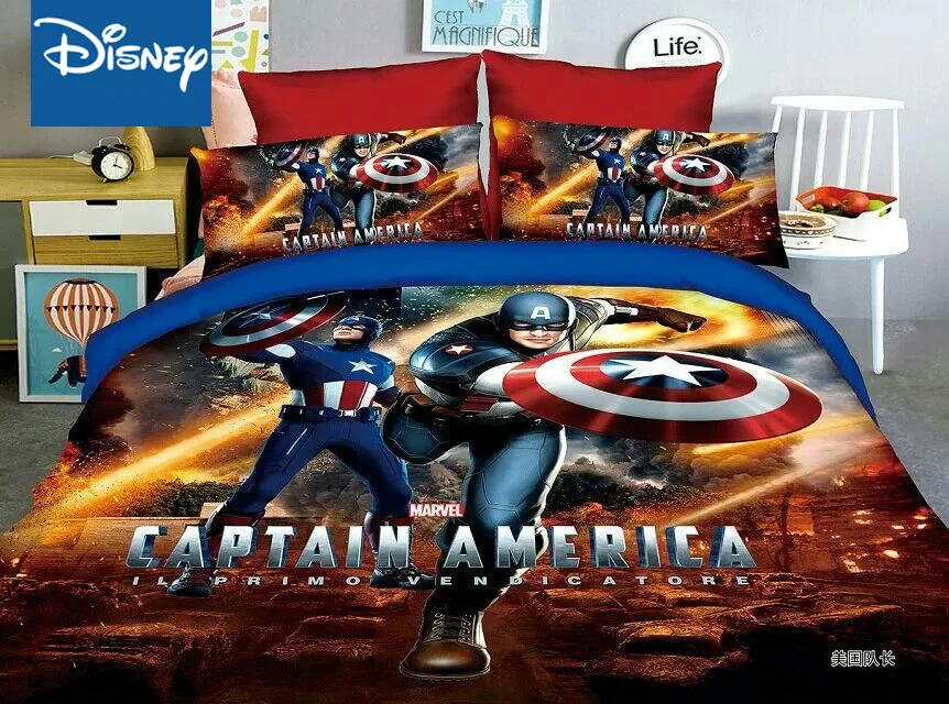 

Недорогой комплект постельного белья Marvel, украшение для детской спальни одного размера, двойная простыня, пододеяльники, 3/4 шт., акция, Капитан Америка