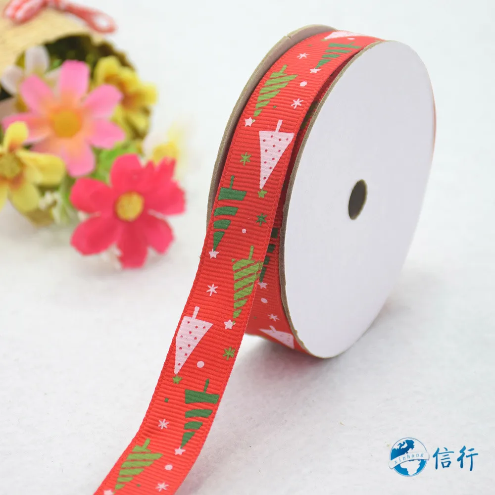15 мм ширина печатная Рождественская елка отделка ленты Grosgrain кружевные атласные
