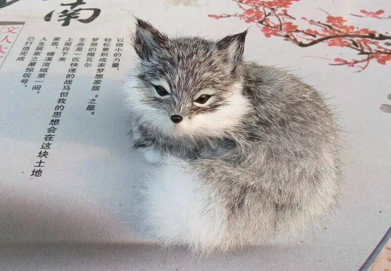 

small Simulation gray fox toy polyethylene&furs cute fox model gift about 13x9.5x12cm y0288