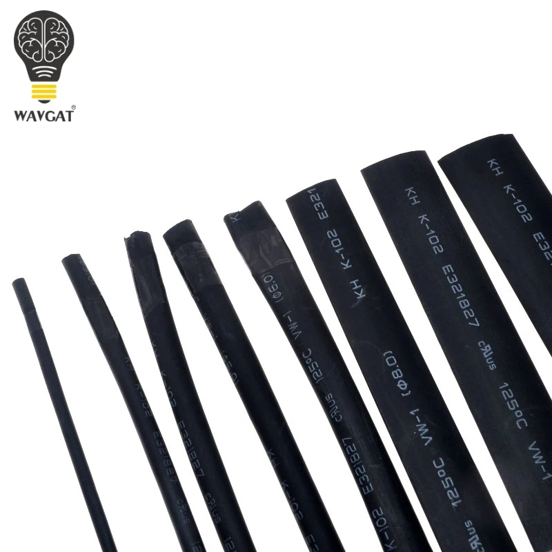 WAVGAT 8 Size 2mm~12mm Heatshrink Heat Shrink Tube Black Insulation Sleeves Wire Wrap Cable Kit | Электронные компоненты и