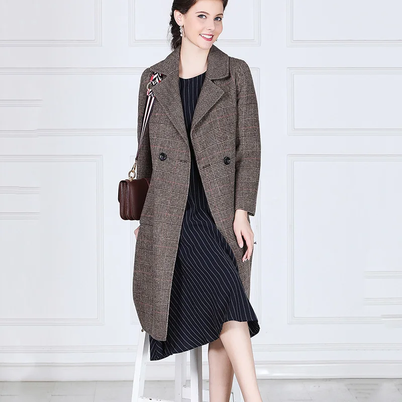 Genuine woolen coat female 2018 winter new long paragraph high-grade wool plaid jacket | Женская одежда