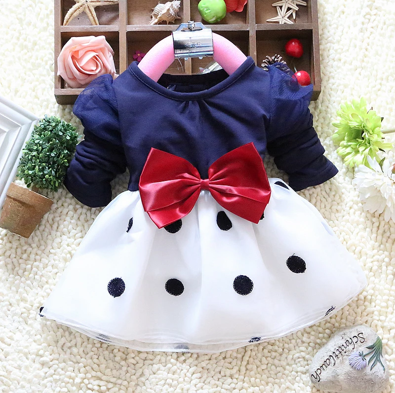 Anlencool 2020 Hot Sales Baby Girls Dress Cute Bow Long Sleeve Spring Sport Princess Style Party Clothing dress 0-2 Years | Мать и