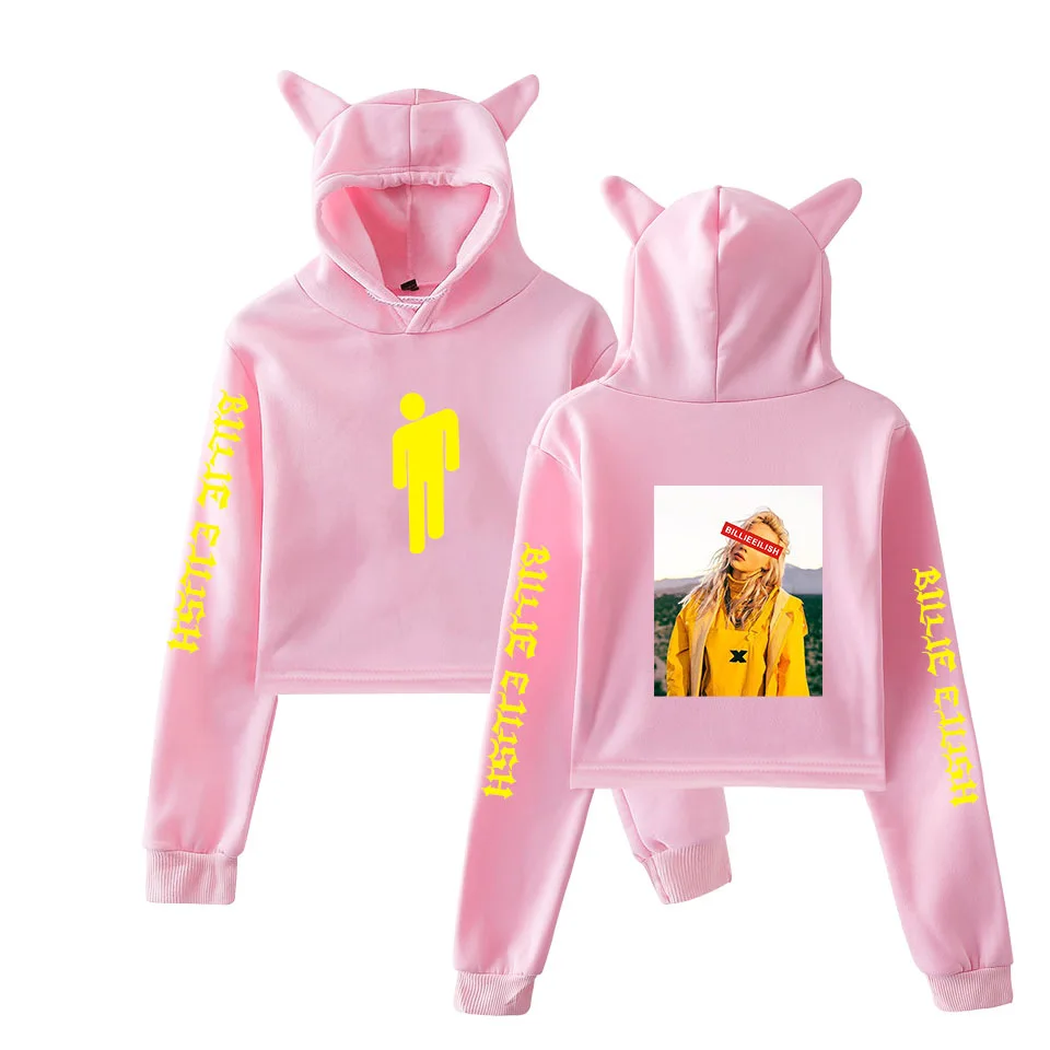 УКОРОЧЕННЫЙ ТОП Billie Eilish, розовая толстовка с капюшоном, Harajuku, джемпер с длинным рукавом, пуловер с капюшоном, пальто, Повседневная Толстовка, sudaderas mujer