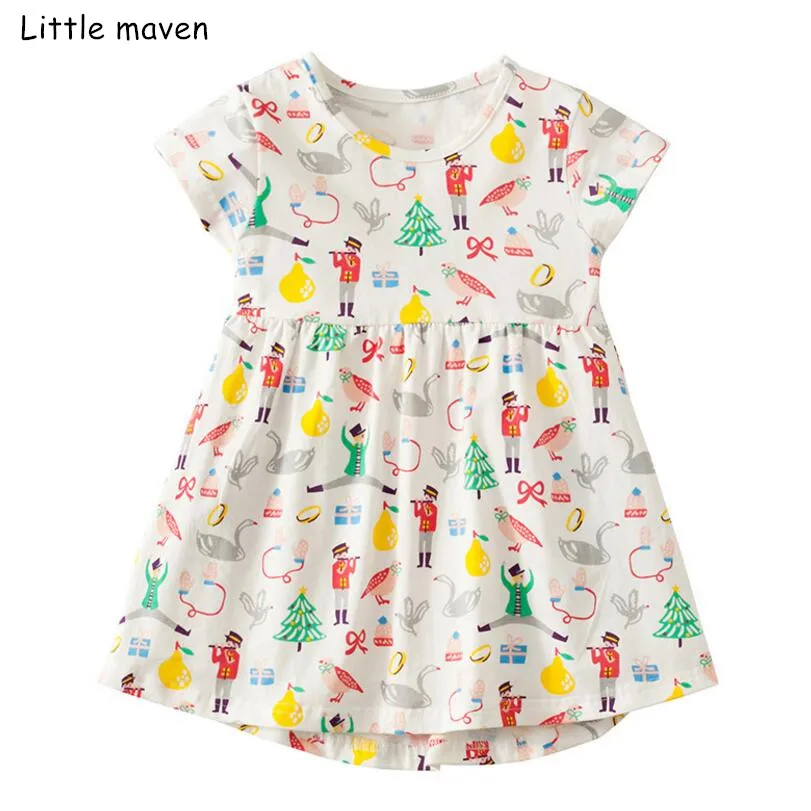 Little maven/Новинка г.; летнее Брендовое платье для маленьких девочек; детское хлопковое платье в полоску с изображением животных, цветов, кролика, с короткими рукавами; платья для малышей