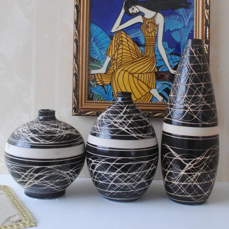 Supply Jingdezhen Ceramic handmade vases three-piece living room Decoration housewarming gift ideas 7125 # |