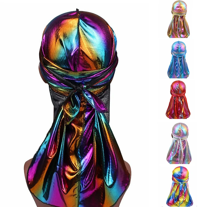 

Men/Women Silk Laser Polyester Bandana Hat Durag Rag Tail Headwrap Headwear Gift
