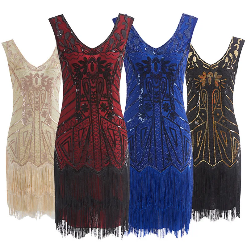 

Hand-woven sequined dress 1920S retro European and American film dress skirt