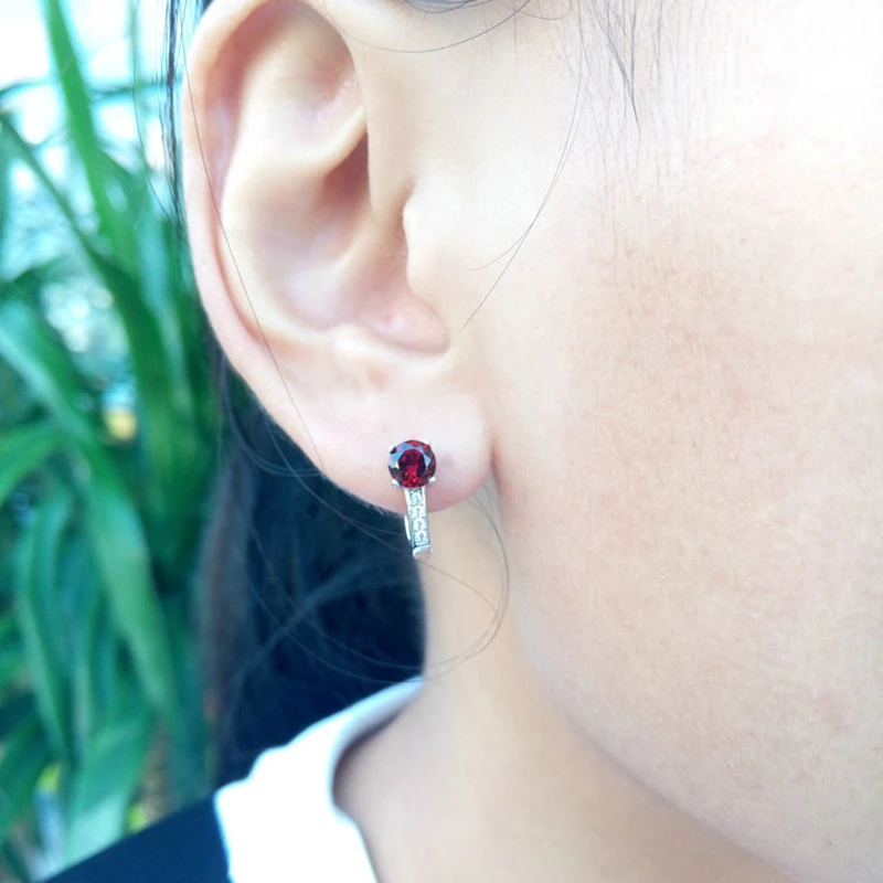 Мода Красный Гранат обруч серьги нержавеющая сталь 5 мм * природный гранат Лидер