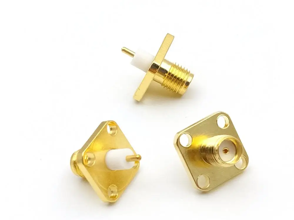 100 шт. Новый Золотой SMA (SMA-KFD4) Женский PTFE с 4 отверстиями фланец припоя Разъем |