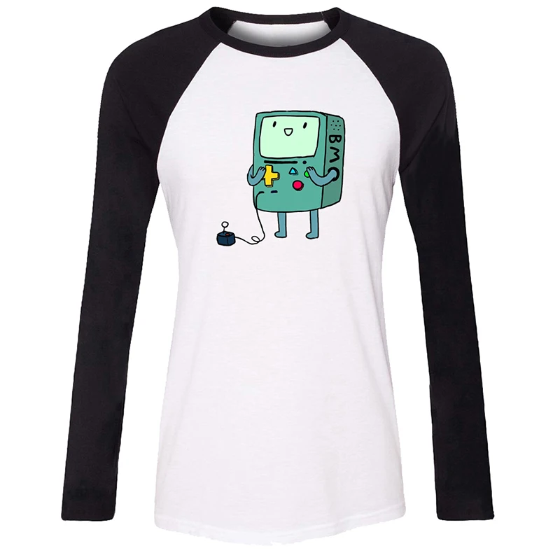 Женская футболка с принтом Adventure Time Finn The Ice King Flame Princess BMO Bonnibel Bubblegum черно белая