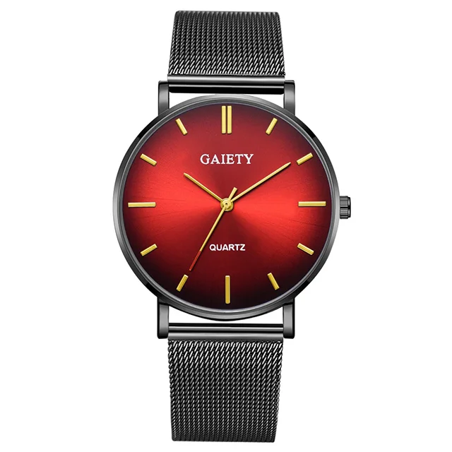 black red gold Мужские градиентные часы Aurora Модные мужские s часы лучший бренд класса люкс ультра тонкие кварцевые мужские наручные часы повседневные сетчатые стальные мужские часы - Цвет: black red gold