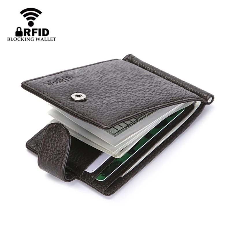 Мужской кошелек из натуральной кожи с защитой от RFID тонкий металлической