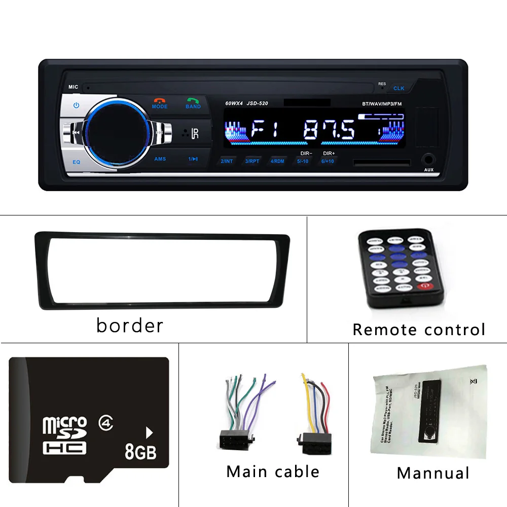 Radio with 8GB Hikity 1 Din JSD-520 Bluetooth радио SD MP3 плеер автомагнитолы стерео FM/USB/Радио пульт дистанционного управления для телефона Автомагнитола - Цвет: Radio with 8GB