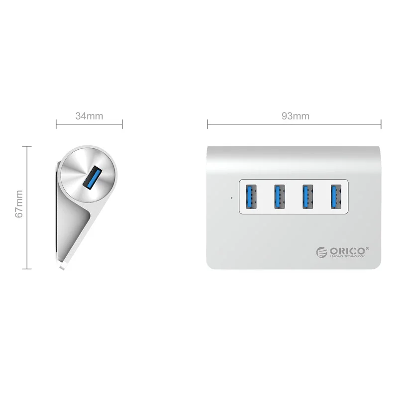 ORICO алюминиевый 4 порта USB 2.0 3.0 концентратор высокой Скорость мини Splitter Портативный хаб для портативных ПК компьютер с 1 м кабель для передачи данных