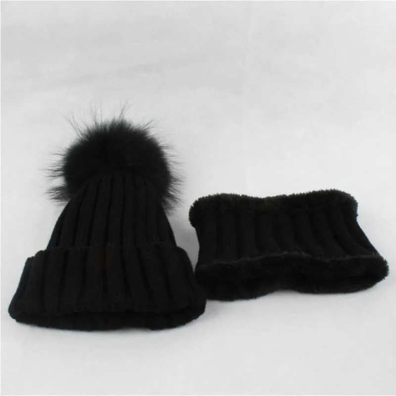 Модный теплый зимний комплект из шапки и шарфа для детей вязаная шапка девочек - Фото №1