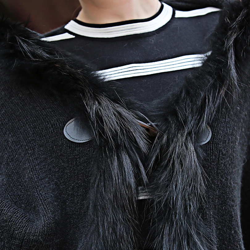 2018 натуральный шарф пончо с лисьим мехом женские толстовки капюшоном теплая