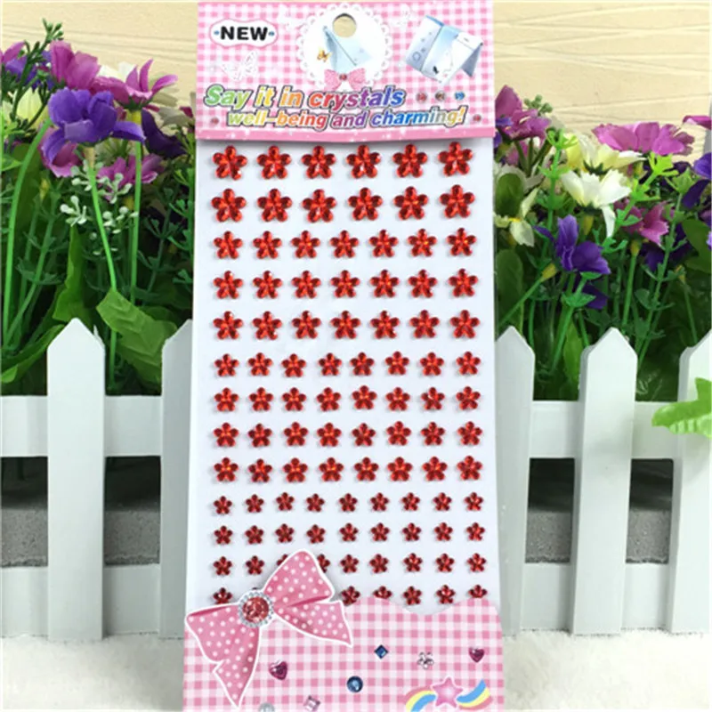 Kids New Toys Self Adhesive 3d Crystal red flower sticker Facial makeup Hair Wedding decoration stickers Children gifts | Игрушки и