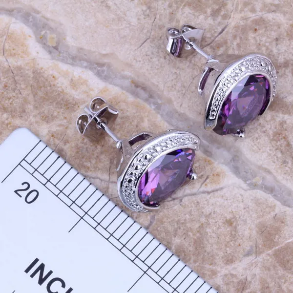 Необычные фиолетовые кубические циркония Посеребренные Ювелирные наборы серьги