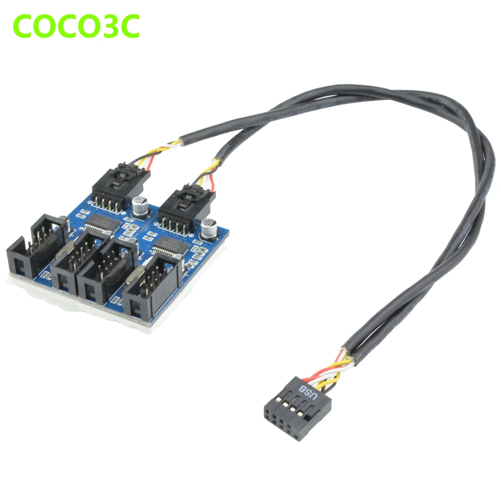 9Pin USB header 1 to 2 / 4 ports 9P Female Extension Cable Desktop Motherboard 9-pin Port multiplier Card HUB Adapter | Компьютеры и