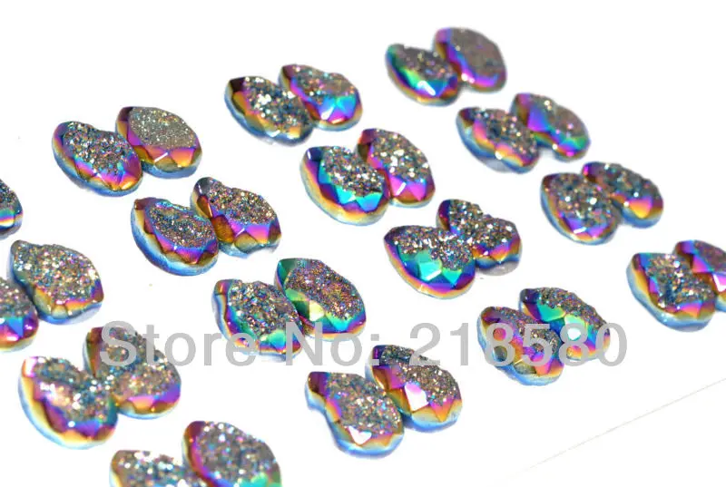 

H-DCB19 25pcs Mystical Rainbow Titanium Quartz Faceted Teardrop Drusy Druzy Cabochon Beads 12mmx16mm