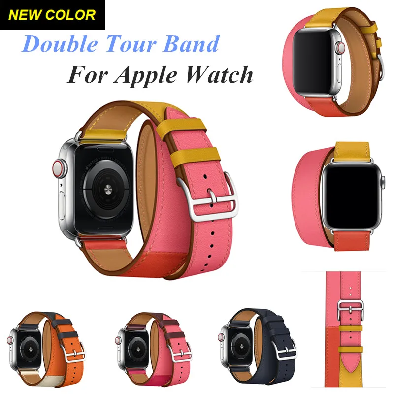 Двойной тур кожаный ремешок для Apple Watch 44 мм 40 сменный Браслет iWatch серии 4 3 2 1 42 38