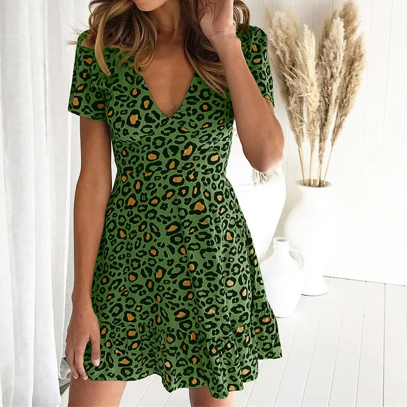 

womens dress elegant casual new fashion dresses plus size girls floral clothing woman party night casual leopard print new