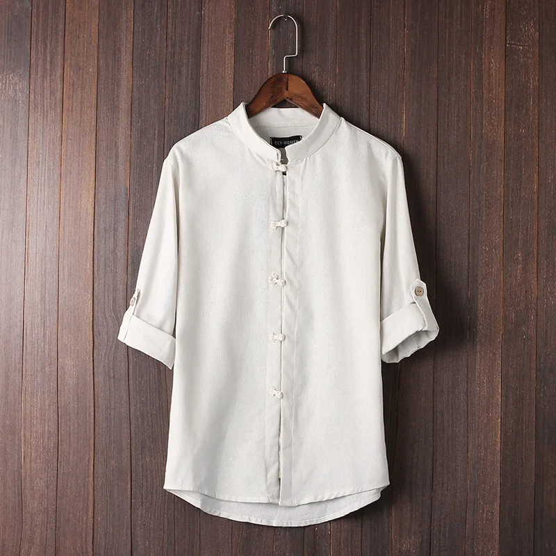 Jbersee Chinese style disc buckle Tang Mid-sleeve shirt men vintage big size 5xl linen clothing camisa masculina | Мужская одежда